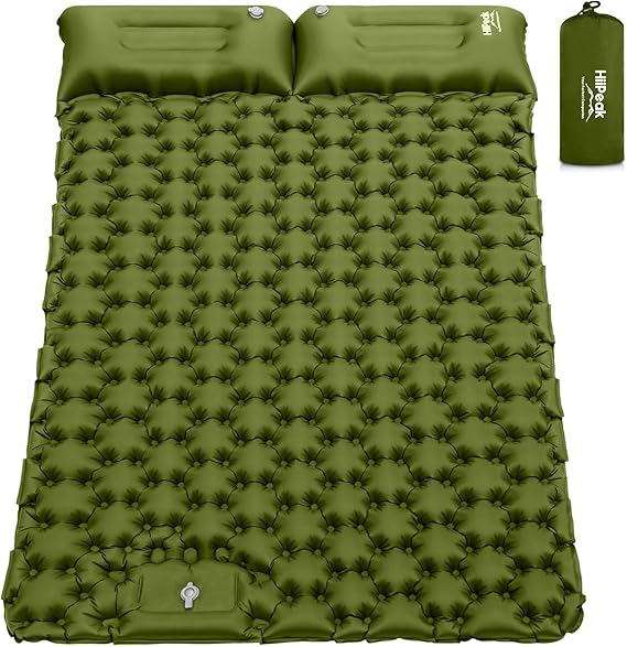 HiiPeak Camping Sleeping Pad, Ultralight Camping Mat with Pillow Built-in Foot Pump Inflatable Sleeping Pads Compact for Backpacking Hiking Traveling Tent (Double Green)