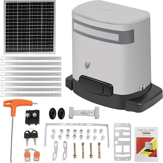 280W Automatic Sliding Gate Motor, 800kg Max Weight 16Nm Torque, 24V Solar Compatible Complete Kit with 2 Remote Controls for Residential Driveway Gates