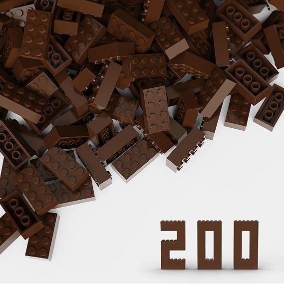 Classic Bulk Brick Block 2x4, 200 Piece Building Brick Brown, Compatible with Lego Parts and Pieces 3001(Colour:Brown)