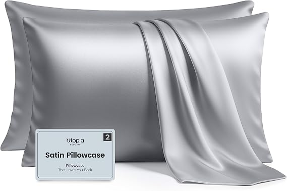 Utopia Bedding Satin Pillowcases 2 pack, Standard Size 50x75 cm, Grey