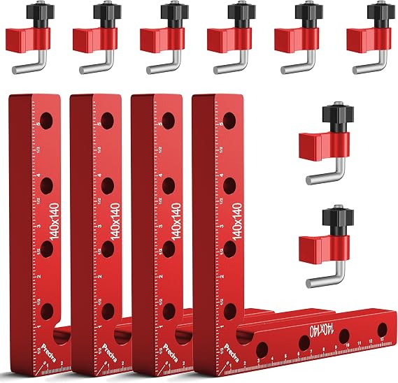 Preciva 90 Degree Right Angle Positioning Square Clamp, Aluminum Alloy Right Angle Clamp,Professional Woodworking Tools Woodworking Block for Picture Frames Cabinet Drawers - 4 Sets （14cm/5.5"） Red