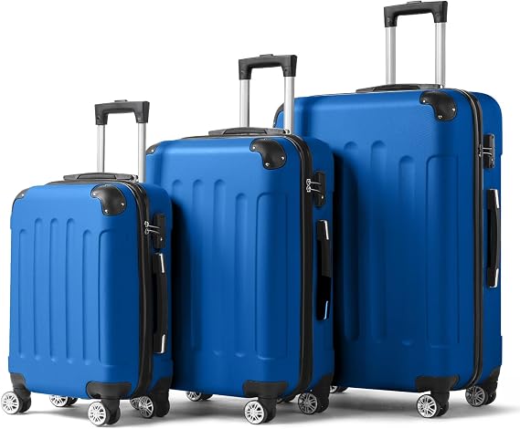 Karl home Lightweight Suitcase Set ABS Hard Shell Luggage, 3-Piece Blue