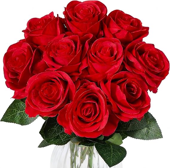 1 Bunch Red Roses, Artificial Red Flowers Bouquet, Fake Roses With Stem, Faux Silk Red Artificial Roses, Faux Roses, Rose Flower Arrangement For Wedding Home Decor