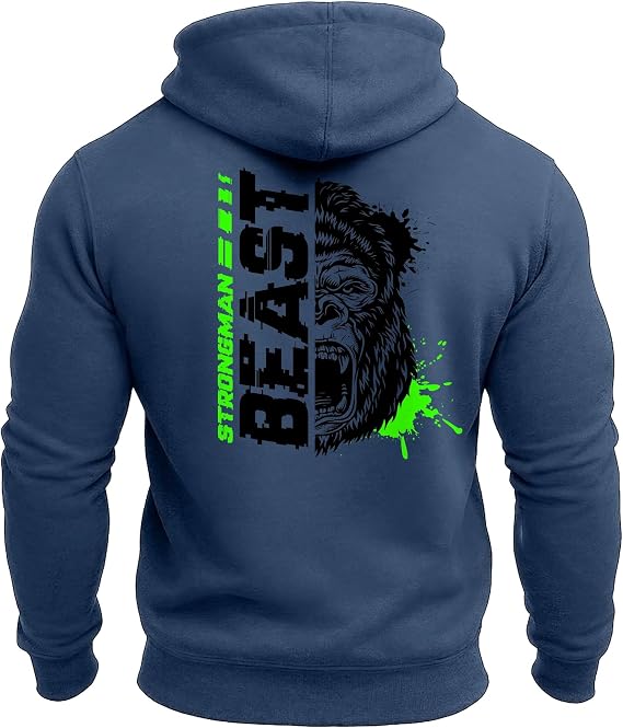 GYMTIER Strongman Beast Green - Men's Gym Hoodie - Training Bodybuilding Top