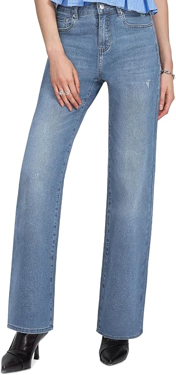 Women's Jeans High Waist Stretch Straight Cut Jeans Wide Leg Boyfriend Female Jeans Straight Cut Denim Trousers