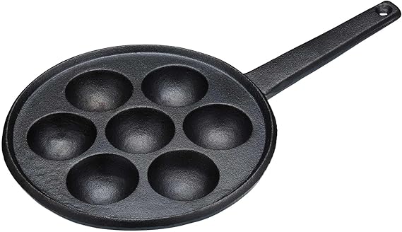 KitchenCraft Aebleskiver Pan with 7 Holes and Æbleskiver Recipe, Cast Iron, 2.5 cm