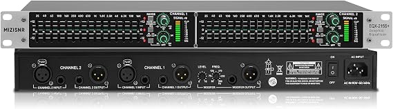 Stereo Graphic Equalizer 15 Band EQ for Home Audio System Rackmount Dual Channel Pro DJ Equalizer with Subwoofer Output Noise Reduction EQX-215S