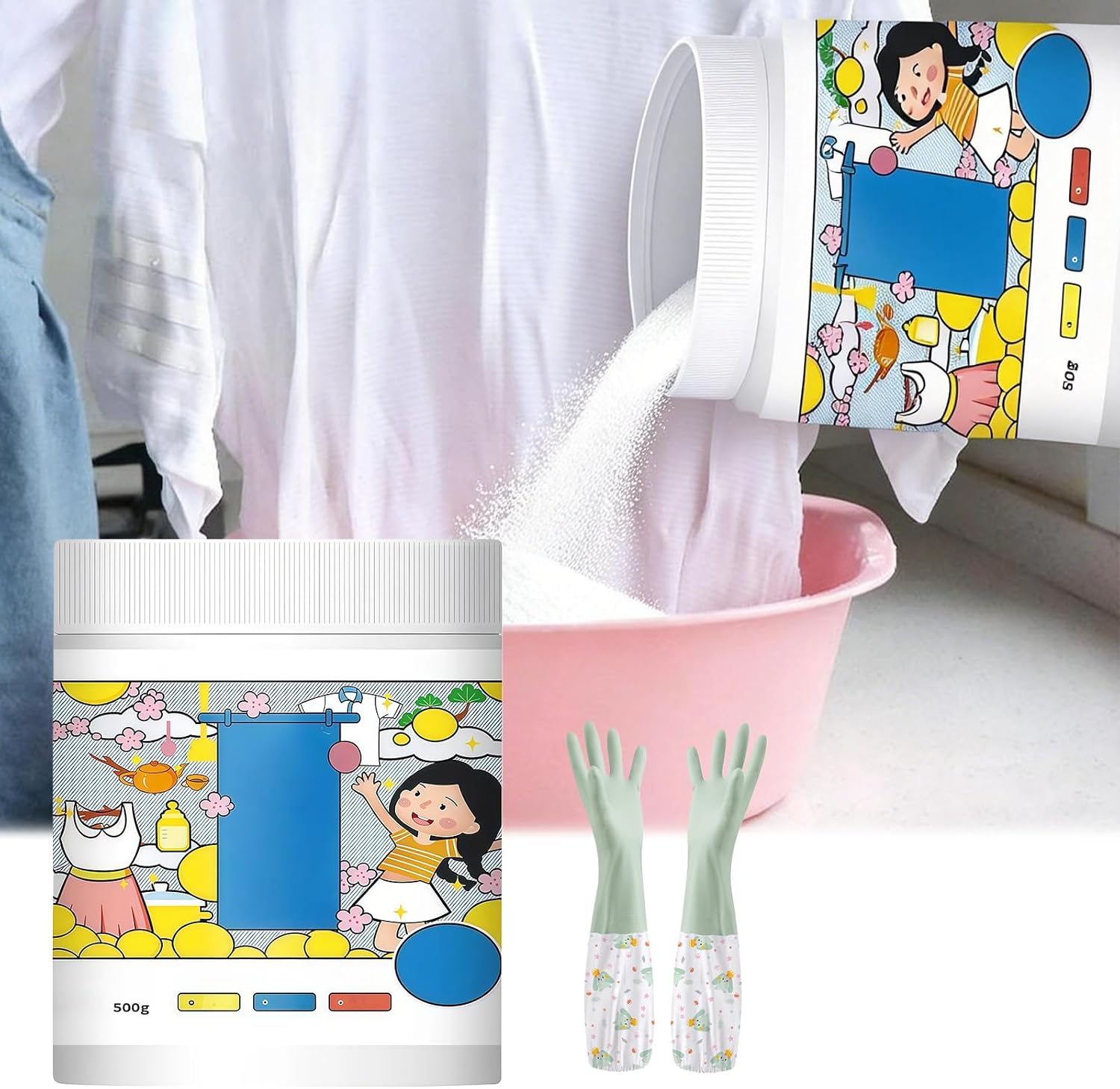 Hyper Concentrated Strong Stain Remover Powder for Clothes,500g Oxygen Laundry Powder,Lifts Tough Stains,Color-Safe,Oxygen Laundry Powder Removes Milk Sweat Oil Fruit Stains for Everyday Fabrics 1