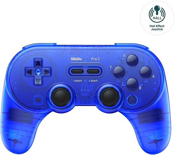 8Bitdo Pro 2 Bluetooth Controller with Hall Effect Joysticks, 2 Pro Back Paddle Buttons, Wireless Gaming Controller for Switch/Switch 2, PC, Android, and Steam Deck & Apple(Transparent Blue Edition)