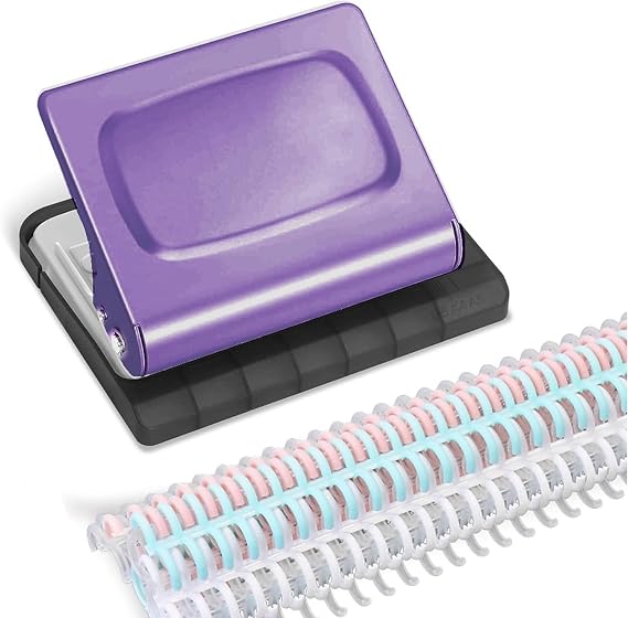 10 Multi-Color Binder Rings with 10 Hole Punch Binding Machine for Planners, 30 Holes on A4,20 Holes on A5 Purpler