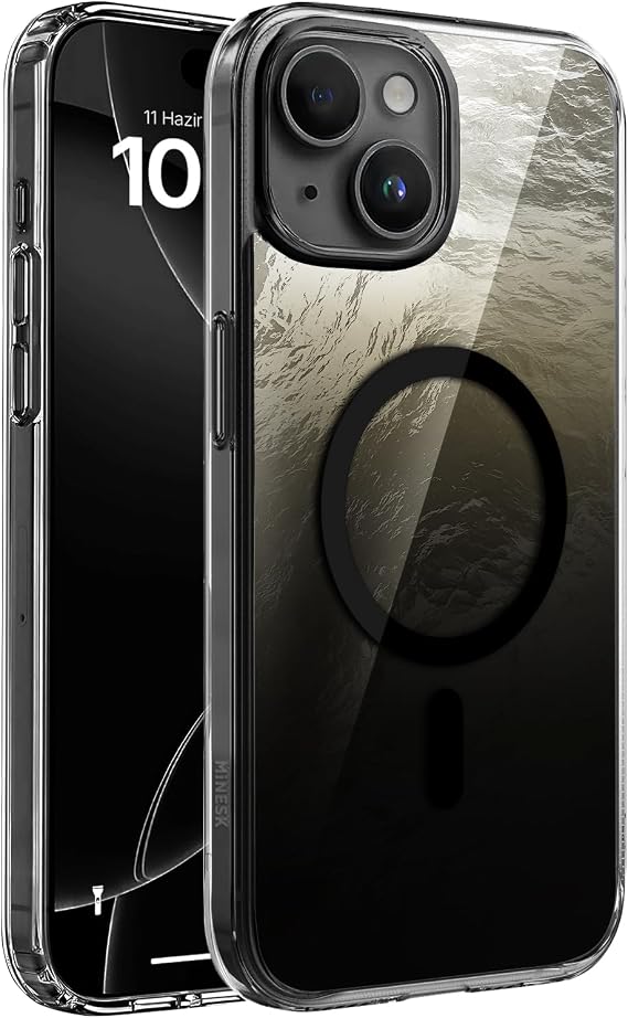 Minesk iPhone 15 Plus ve 14 Plus için ShineMag Serisi MagSafe ile Uyumlu Göz Alıcı ve Şık Metalize Arka Tasarım Yüksek Kalite Materyal Premium Hybrid Kılıf Kapak (Siyah, 15 Plus/14 Plus)
