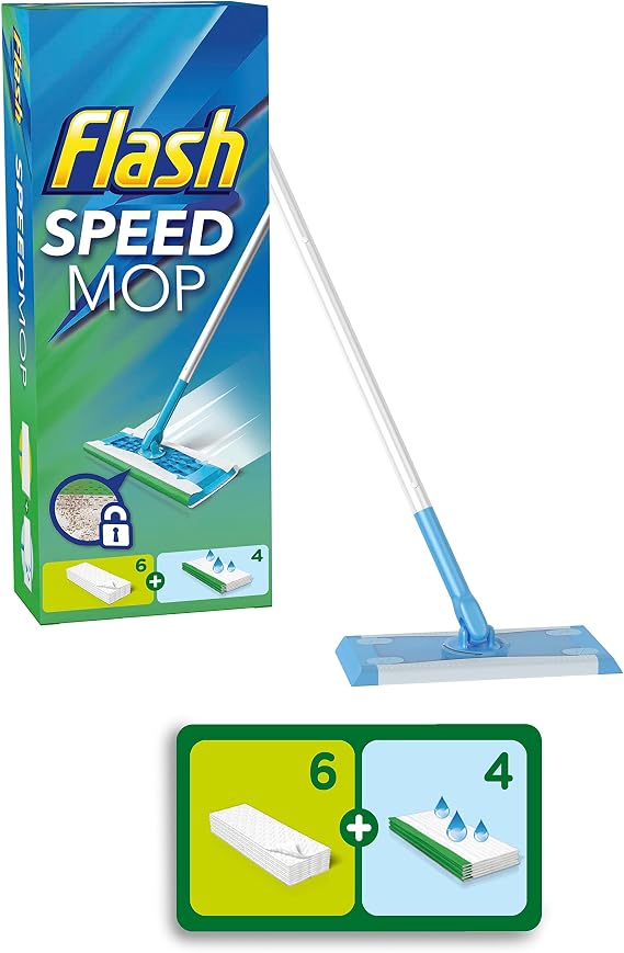 Flash Speedmop Starter Kit, Mop + 6 Dry Sweeping Refills Pads + 4 Wet Cloth Refills, Fast Easy & Hygienic Floor Cleaning, For Any Type Of Floor