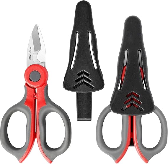 Asdirne Electrician Scissors Set with 2 Sharp Blades Made of Durable Stainless Steel and Soft Rubber Handle with Protective Lid