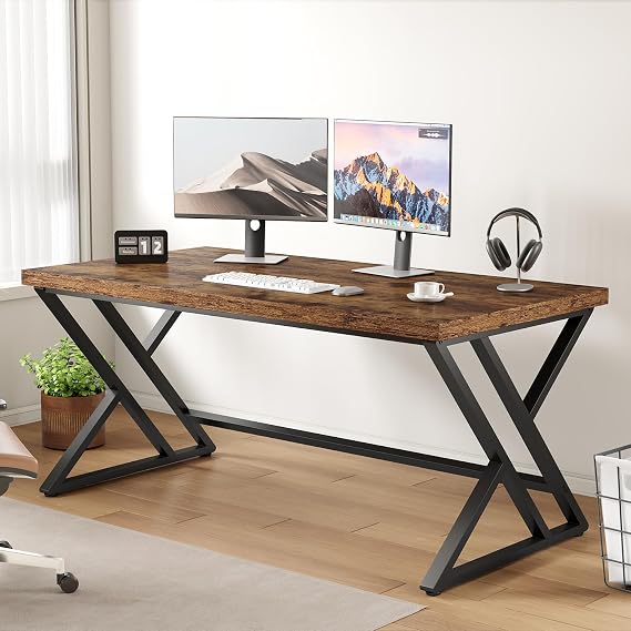 LVB Computer Desk Gaming Home Office Table long Desks 140cm Rustic Brown