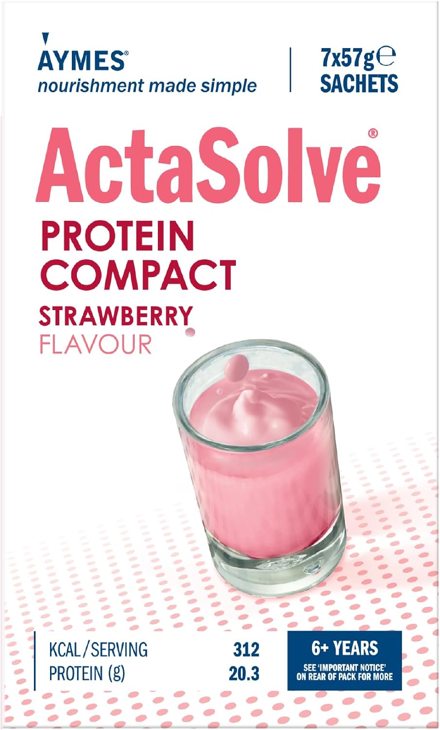 AYMES - ActaSolve Protein Compact - Strawberry - 7 Servings - High Protein Nutritional Powder - Gluten Free & Vegetarian - Suitable for Adults and Children Aged 3