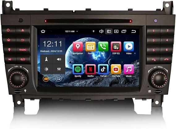 Erisin 7 Inch 8-Core 4GB+64GB Android 14 Car Stereo CD Player For Mercedes C Class W203 CLC Class W203 G-Class W463 Head Unit Sat Nav Bluetooth CarPlay Android Auto DSP DAB+ Wifi DVR RDS GPS Canbus