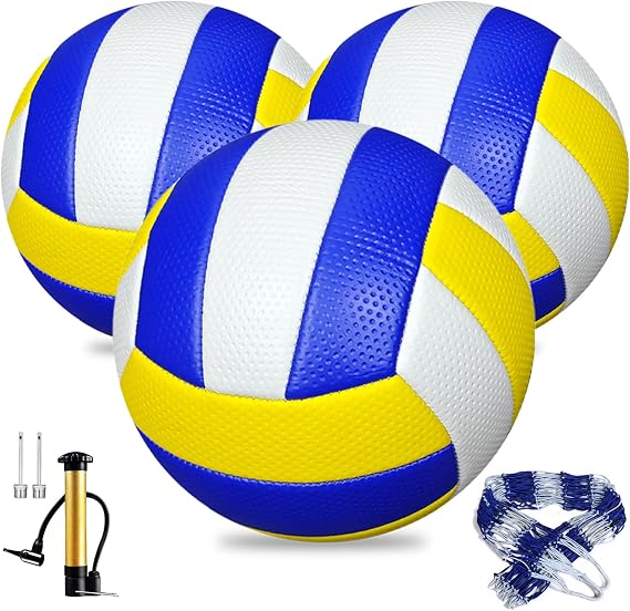 3 Pack Soft Touch Volleyballs Official Size 5, Indoor Outdoor Beach Gym Training Game Balls for Beginners & Adults with Pump, Needle & Mesh Bag