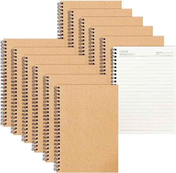 12 Pack A5 Spiral Notebooks, 120 Lined Pages, 80gsm Thick Paper, Kraft Cover, 360° Double Wire Binding, Coil Notepads for Work, University, Note Taking & Travel