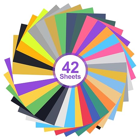 42 Sheets 12 x 21 cm Iron on Vinyl for Cricut, 24 Colours