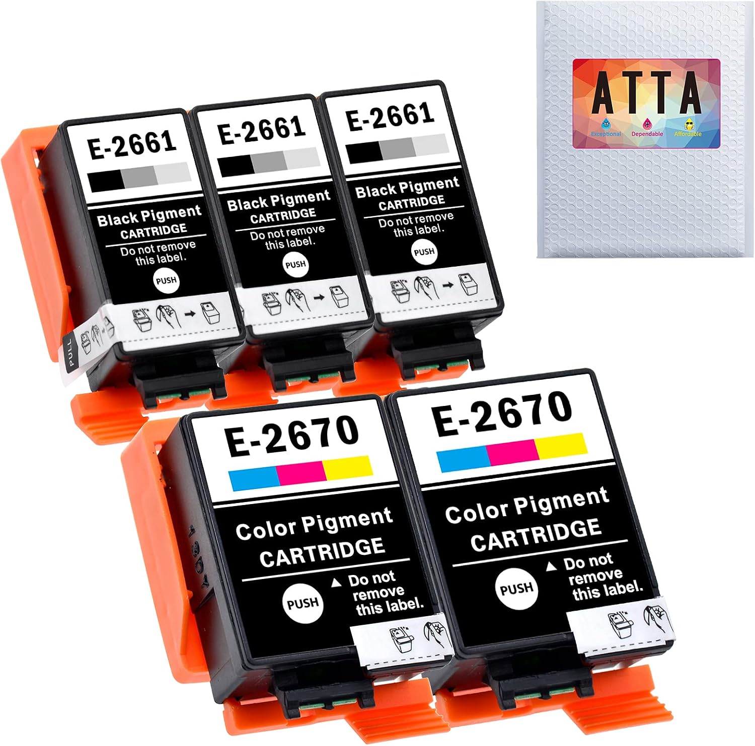 ATTA Compatible Epson 266 &amp; 267 Ink Cartridges, 2661 T2661 T2670 Work for Epson Workforce WF-100W WF-110W Printer with Pigment Ink 2 Black1 Colour