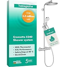 hansgrohe Crometta S – water-saving shower system (EcoSmart) with thermostat, rain shower (240 mm), armature, hand shower (2 spray types), hose, shower bar and shower head, chrome, 27268000