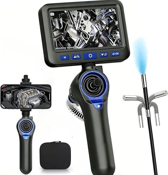 PLAYOCCAR 2-IN-1 Detachable Screen 360°Articulating Endoscope 5" 1080P HD