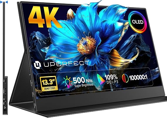 UPERFECT OLED Portable Monitor 4K 3840x2160, 13.3" Second Screen for Laptop