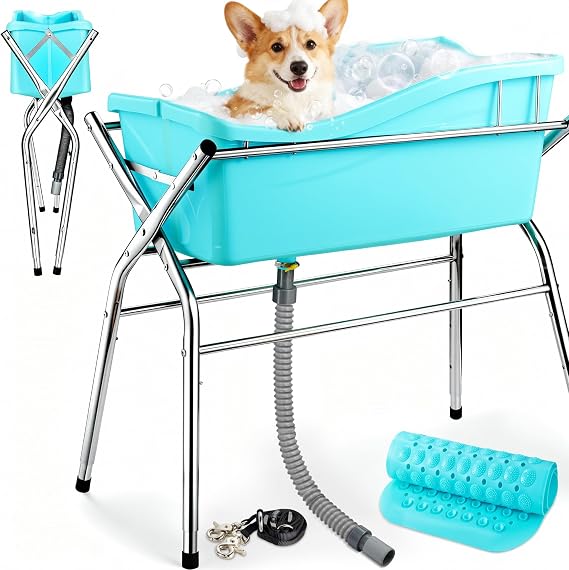 ACCUCRAFT Dog Bath Tub, Portable Dog Washing Bathing Station, 3 Levels Elevated Foldable Dog Bath for Shower and Grooming, Collapsible Shower Bathtub Pet Tub for Small and Medium Size Dogs