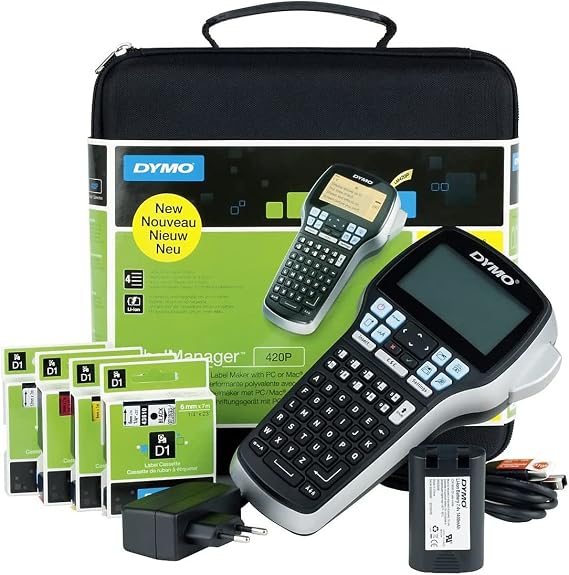 DYMO LabelManager 420P Labelling Device in Case Portable Labelling Device with ABC Keyboard with Extra Rolls of D1 Label Tape for D1 Labels in 691219 mm Width