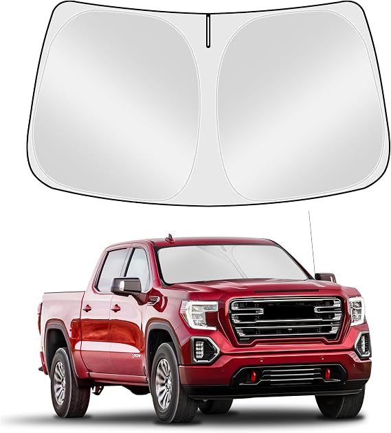 Windshield Sunshade for GMC Sierra 2019-2025 2026 1500 2500 3500 SLT, AT4, Denali Pickup Accessories Front Window Sun Shade Custom Sunscreen Double Layers Design
