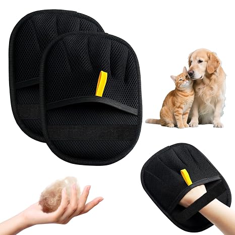 Reusable Electrostatic Pet Hair Removal Gloves - 2PCS Large Size Five-Finger Design for Secure Grip, Static Technology Removes Hair from Cats, Dogs, Furniture, Clothing & Car Seats