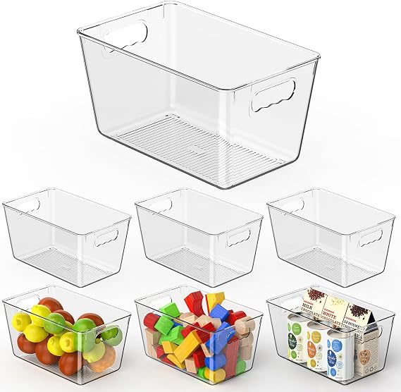 6 Pack Clear Plastic Storage Bins Pantry Organisers 25x15x13cm Medium