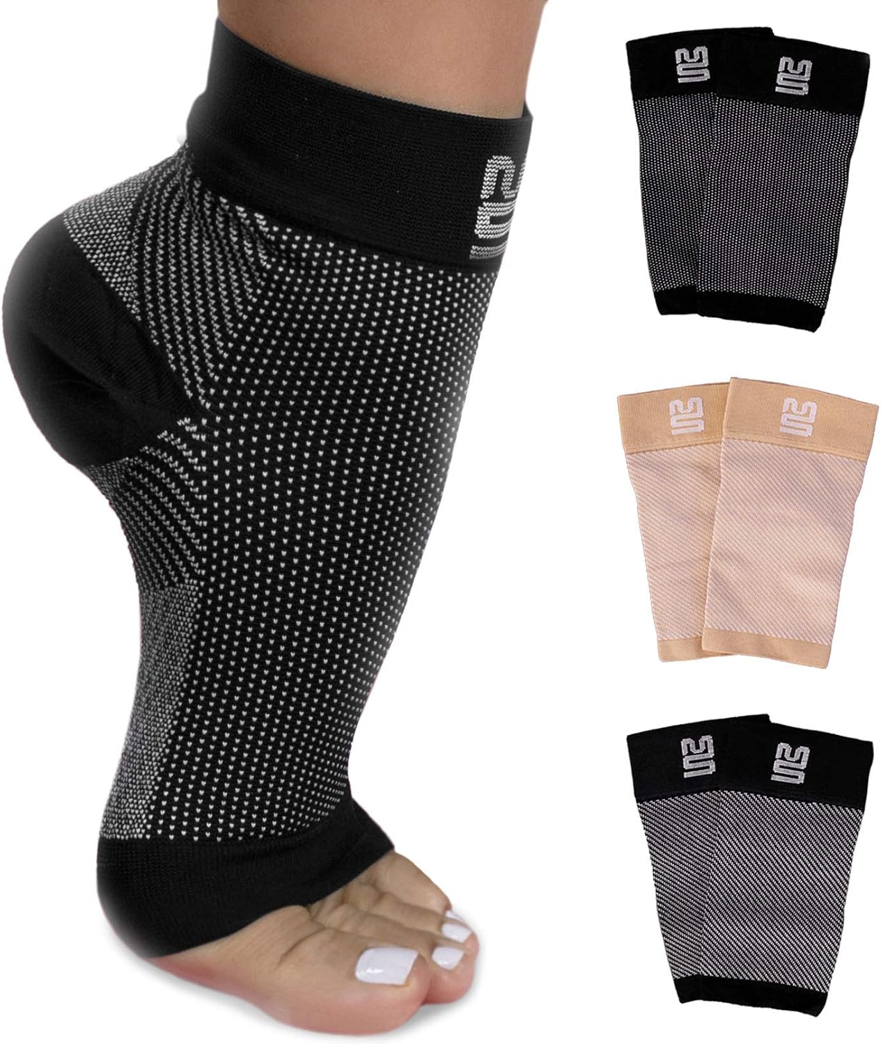 Modetro Sports Ankle Support Men Women - 2 Pack Plantar Fasciitis Socks - Ankle Brace Sleeve Ligament Damage, Sprained Ankle, Running