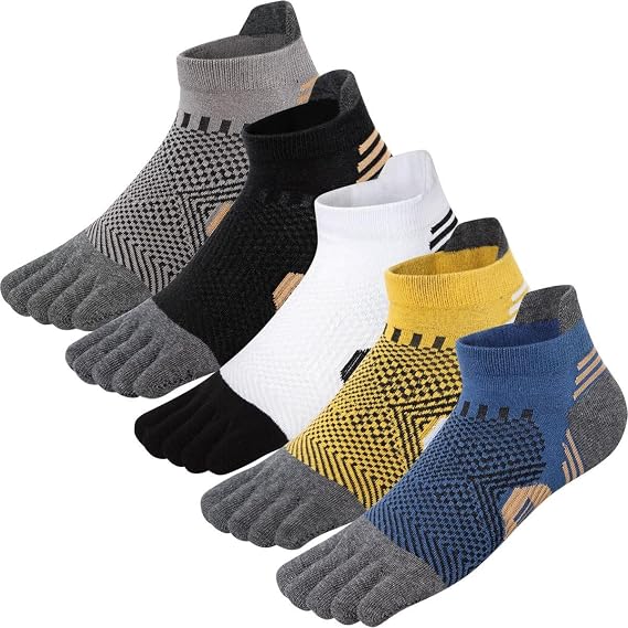 Toe Socks for Men Cotton Sports Cycling Running Socks Separate Toe for Training Running Fitness - 5 Pairs