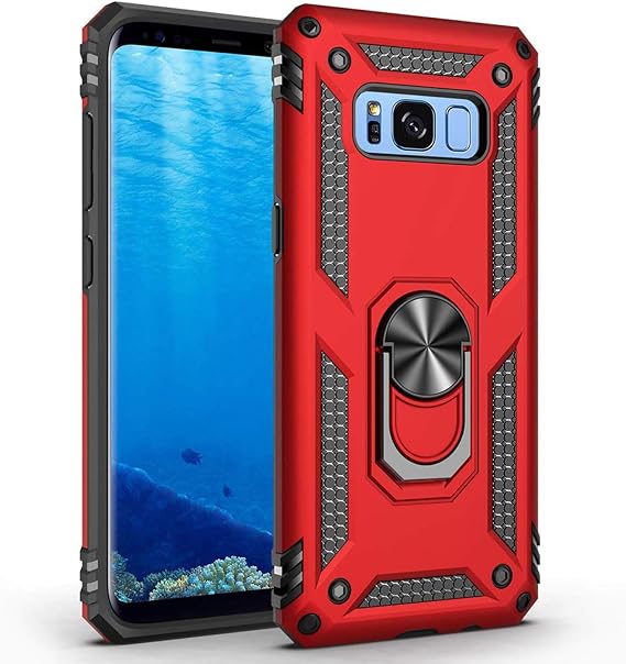 Microsonic Samsung Galaxy S8 için Kılıf Military Ring Holder Kırmızı [Galaxy S8 ile Uyumlu Kılıf - Kırmızı]