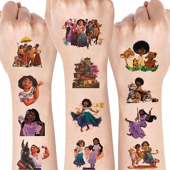 4 Sheets Encanto Temporary Tattoos for Fans Encanto Party Supplies Party Favors Encànto Birthday Decorations for Encànto Themed Party Fake Tattoos Stickers Encànto Birthday Gifts Decor