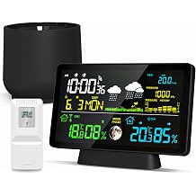 Wireless Rain Gauge and Weather Station, Digital Rain Gauge Outdoor Home Weather Stations with Thermometer, Hygrometer, Atomic Clock, Forecast and Barometer, Weather Station with Rain Gauges