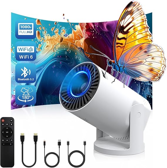 Wireless Mini Projector with WIFI 6 and Bluetooth, 4K 1080P Support Portable Projector 180° Rotatable. 17"-130" Screen Video Projector. Compatible for Smartphone, Laptop, PC(Q5 m)