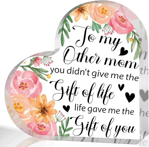 Bonus Mom Gift Ideas from Daughter Son Gifts for Step Mom for Christmas Valentines Birthday Mothers Day Heart Acrylic 4 x 4 Inches