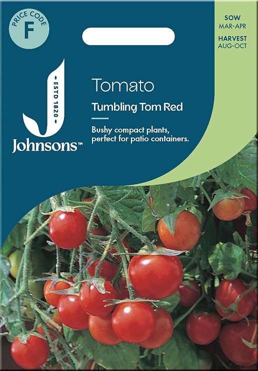 Johnsons Cherry Tomato ‘Tumbling Tom Red’ Seeds for Planting UK - Trailing Bush – Compact, High‑Yielding Hanging Basket, Pot & Container Variety - Average 10 Trailing Cherry Tomato Seeds