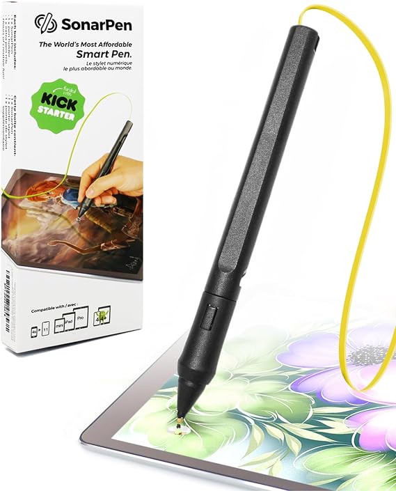 SonarPen - Pressure Sensitive Smart Stylus Pen with Palm Rejection and Shortcut Button. Battery-Less. Compatible with Apple iPad/Pro/Mini/iPhone/Android/Switch/Chromebook (Yellow)