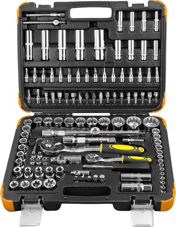 JOMAFA 113-Piece Tool Case with Sockets, Ratchets and Bits