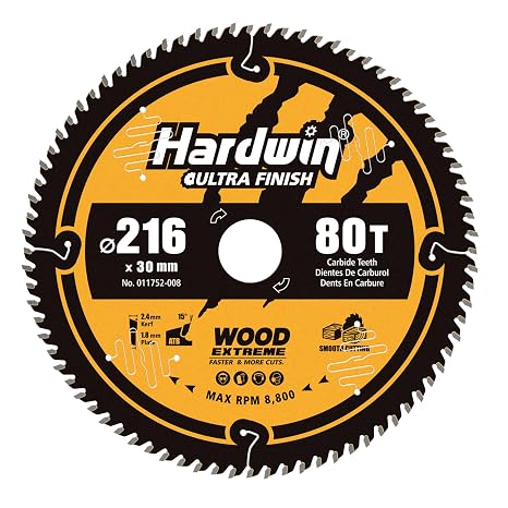 Saw Blade 216 x 30 mm Wood 80 Teeth ATB Carbide Fine Cut