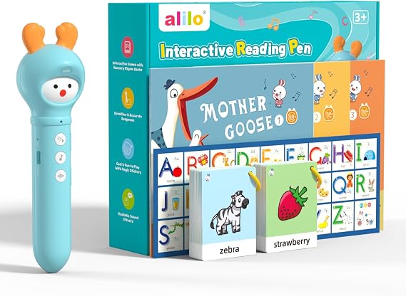 alilo Interactive Learning Pen Set for Children 3-6 Years with 3 Learning Books 100 Talking Flashcards 540 Recording Stickers & Music Card Educational Toy for Learning to Speak (English)