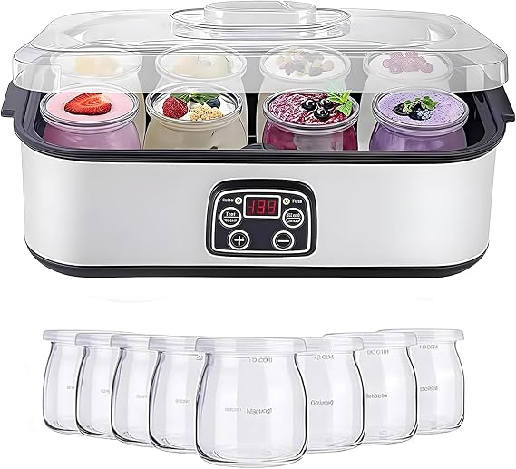 1400 ML Probiotic Yoguhrt Maker, with 8 Pcs Glass Jars, Adjustable Temperature and Time Control, Automatic Yogurt Maker Machine with LCD Display, Easy Cleaning, Multifunctional Home Yogurt Incubator