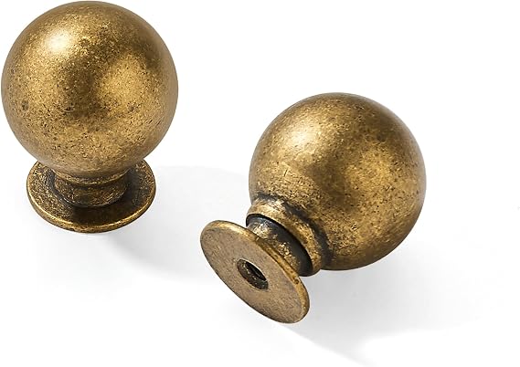 Brass Drawer Knobs 10 Pack 1 Inch Antique Brass Cabinet Knobs Kitchen Cabinet Hardware Vintage Ball Knobs Antinque Gold Pulls for Drawers.