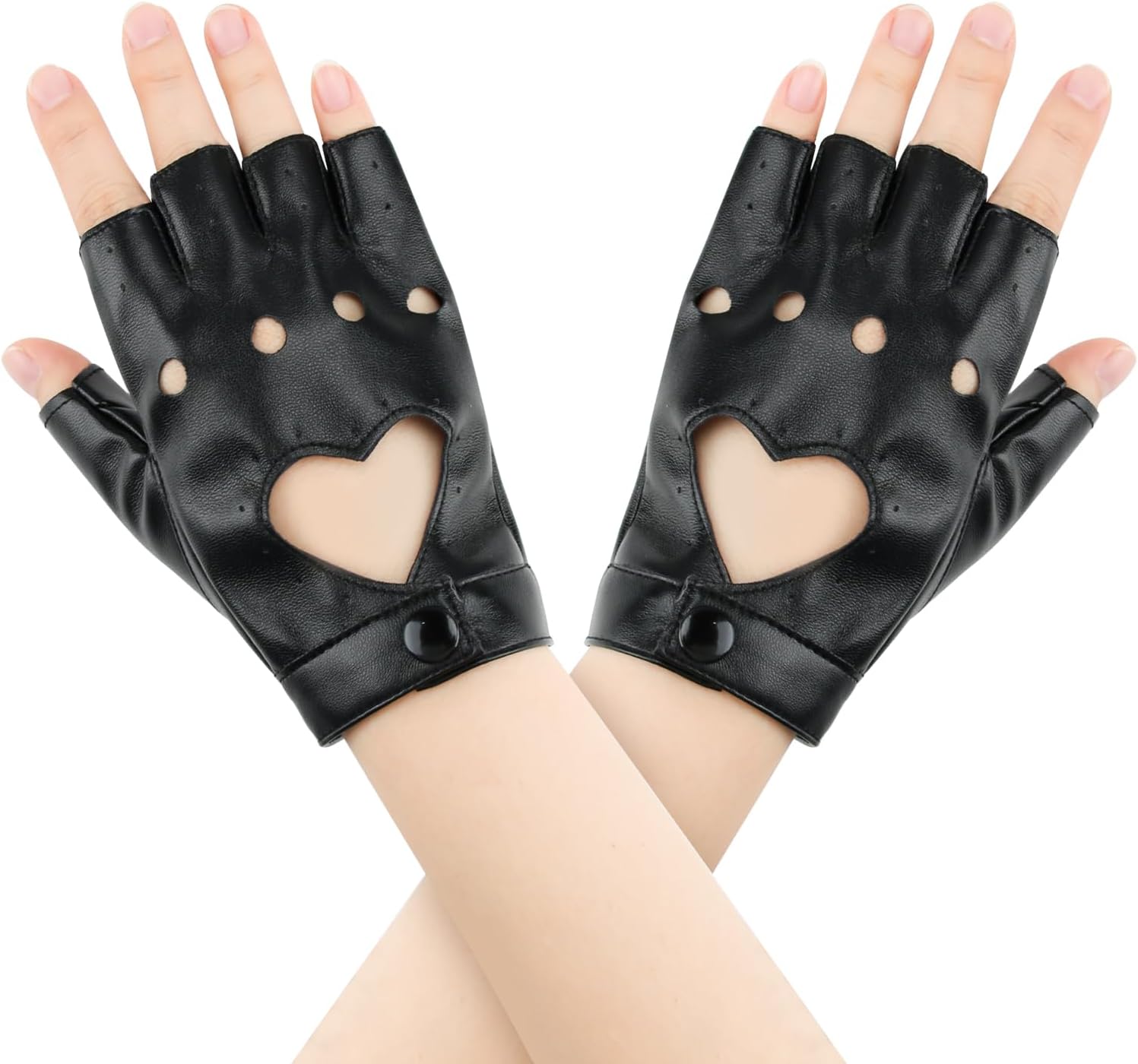 1 Pair Half Finger Leather Gloves, Fingerless Hollow Out Punk PU Leather Gloves, Stylish Black Gothic Dazzle Cool Gloves, Woman Cosplay Performance Accessories for Dancing, Hip Hop, Rock, Motorcycle