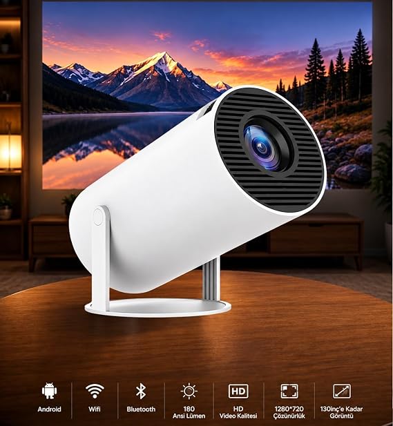 Mini Projektör 4K, Taşınabilir WiFi 6 BT 5.4 Android 14 Projeksiyon Cihaz