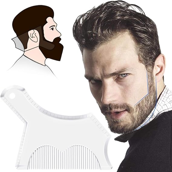 Beard Shaper Template Shaping Tool, LucBuy Styling Comb Stencil for Mustache Sideburns Facial Hair Trimming Grooming Guide for Men Jaw Cheek Neck Line Symmetric Curve (B - Transparent)