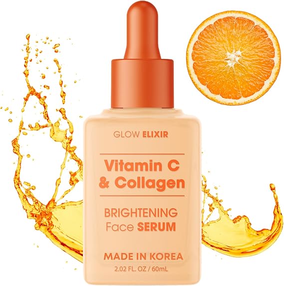 Glow Elixir Vitamin C & Collagen Face Serum Dermatologist Tested Korean Skincare Evens Skin Tone, Enhances Radiance, Supports Hydration Vegan, Cruelty-Free 1.69 Fl Oz